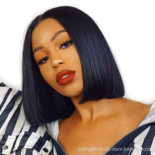 Sunlight Human 1b Color Pre Plucked Hair Natural For Black Women Virgin Transparent Glueless Peruvian Bob Wigs Lace Front Pixie